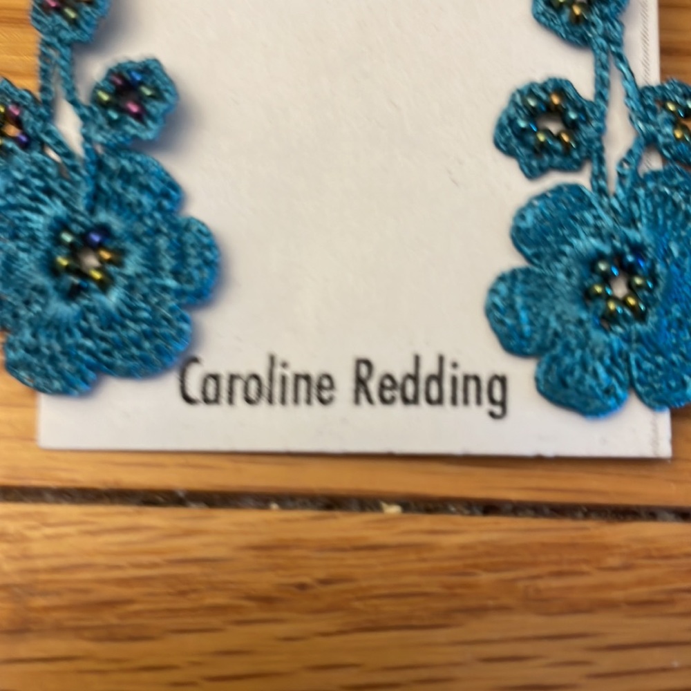 Blue delicately crocheted earrings with small beads. Never worn. - Picture 2 of 6